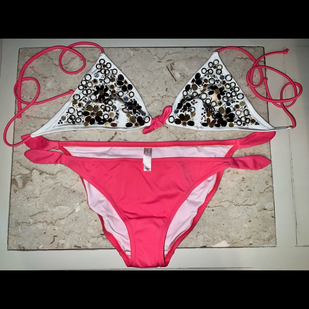 Vintage Victorias Secret Gypsy Persimmon Floral Beaded Bikini